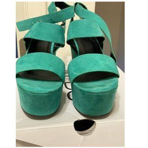 ALDO Women Turquoise Genuine Leather Comfort Heels with Belt Sandals US 7
